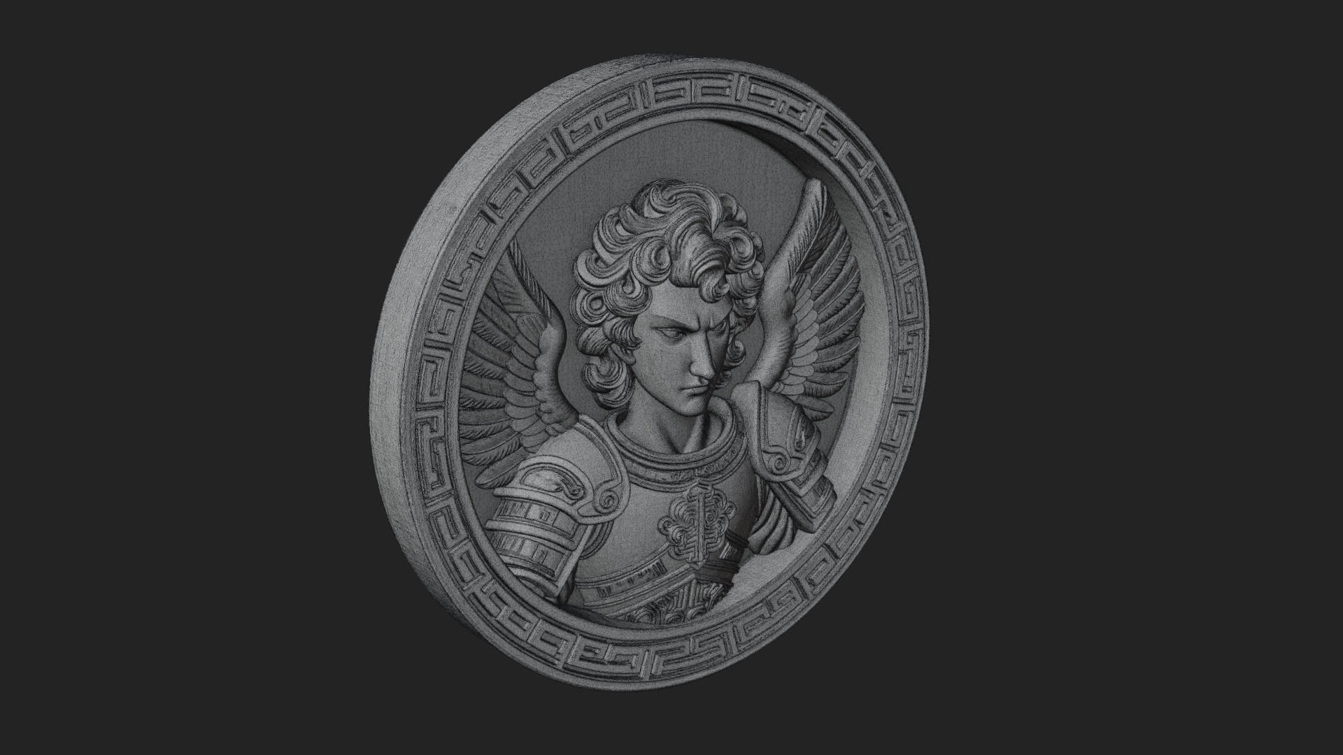 Armored Archangel Oval Plaque Design 4 3D Print Model 3D Model