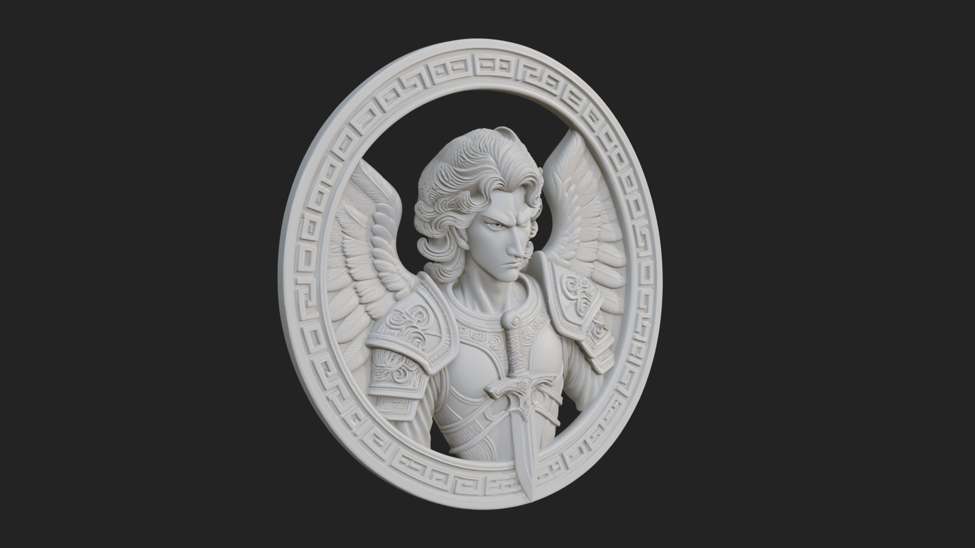 Armored Archangel Oval Plaque Design 5 3D Print Model 3D Model