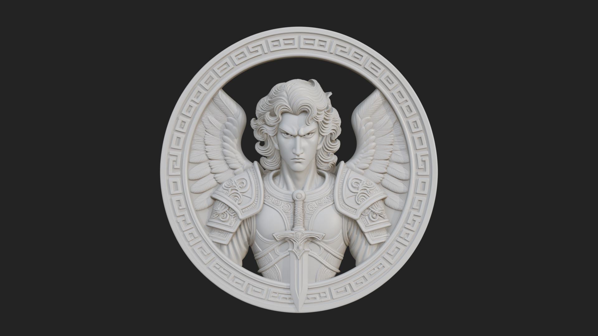 Armored Archangel Oval Plaque Design 5 3D Print Model 3D Model