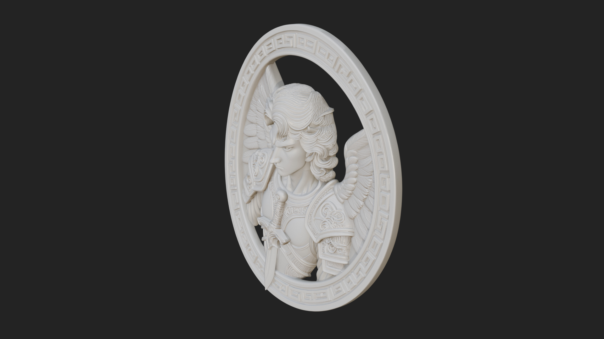 Armored Archangel Oval Plaque Design 5 3D Print Model 3D Model