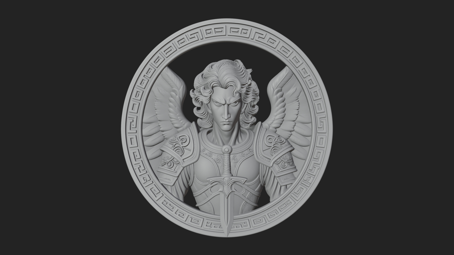 Armored Archangel Oval Plaque Design 5 3D Print Model 3D Model