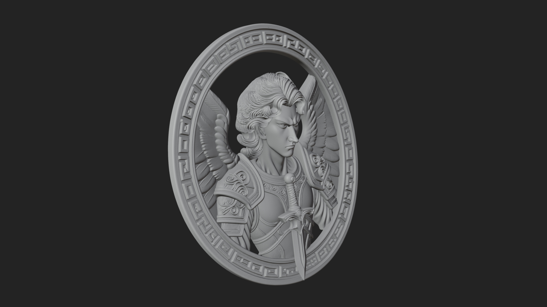 Armored Archangel Oval Plaque Design 5 3D Print Model 3D Model