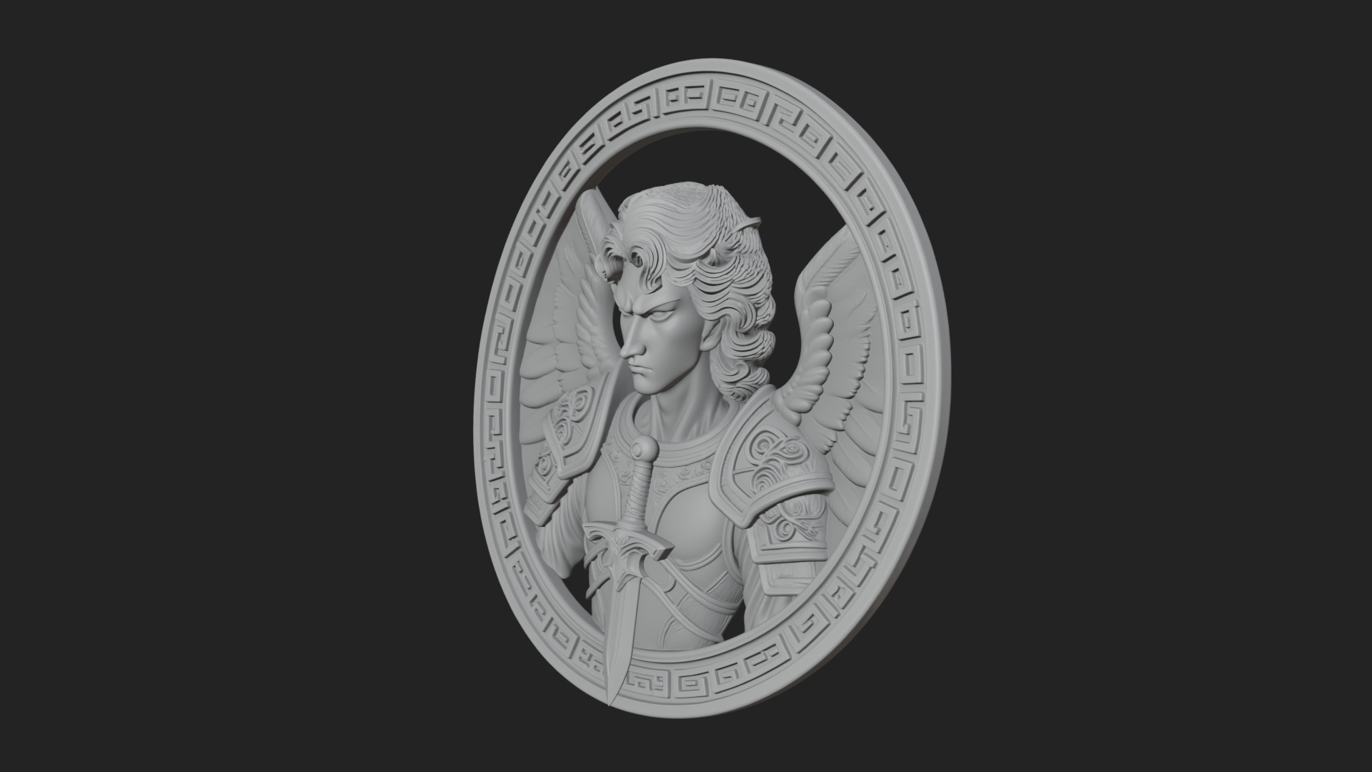 Armored Archangel Oval Plaque Design 5 3D Print Model 3D Model