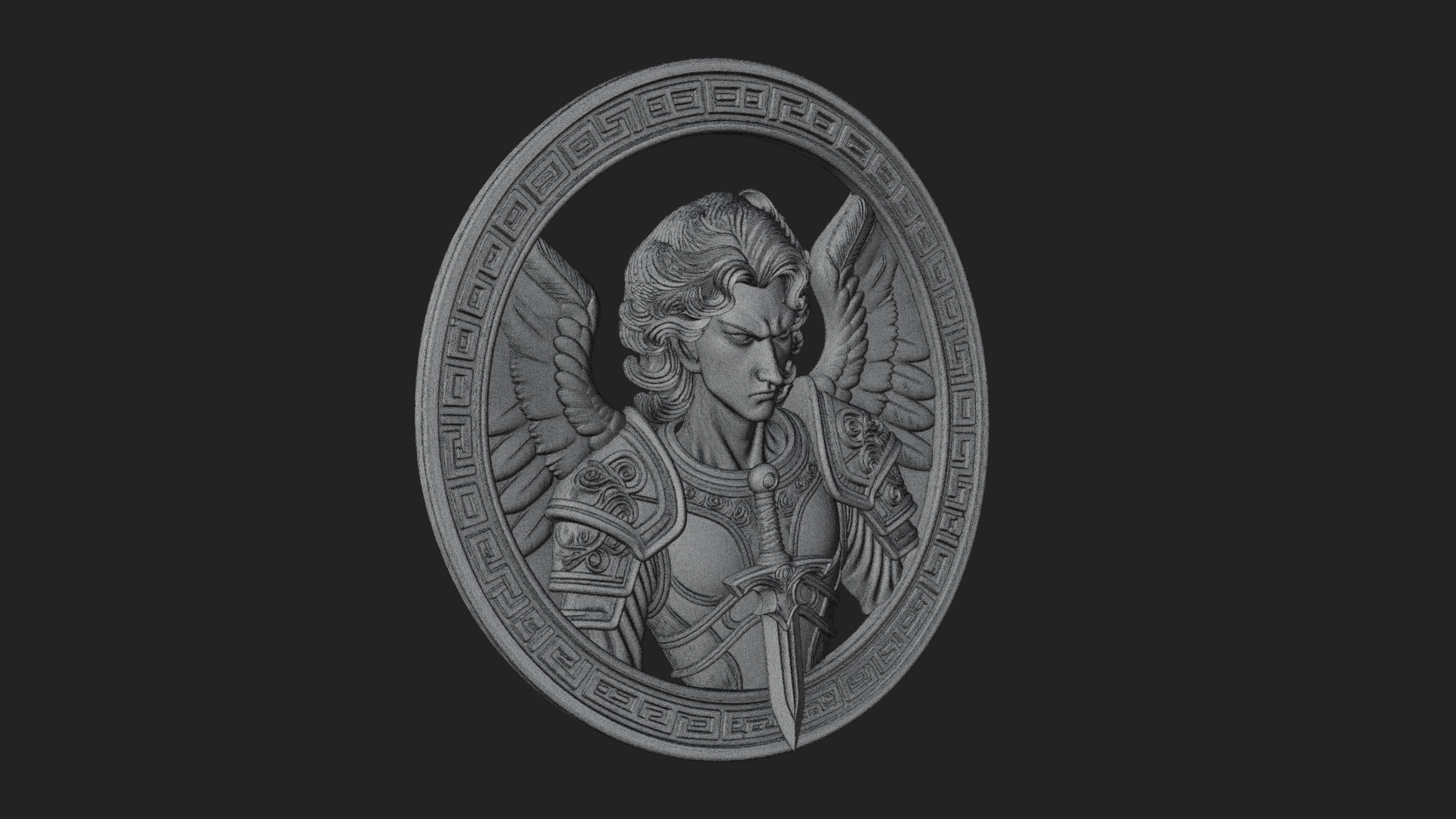 Armored Archangel Oval Plaque Design 5 3D Print Model 3D Model