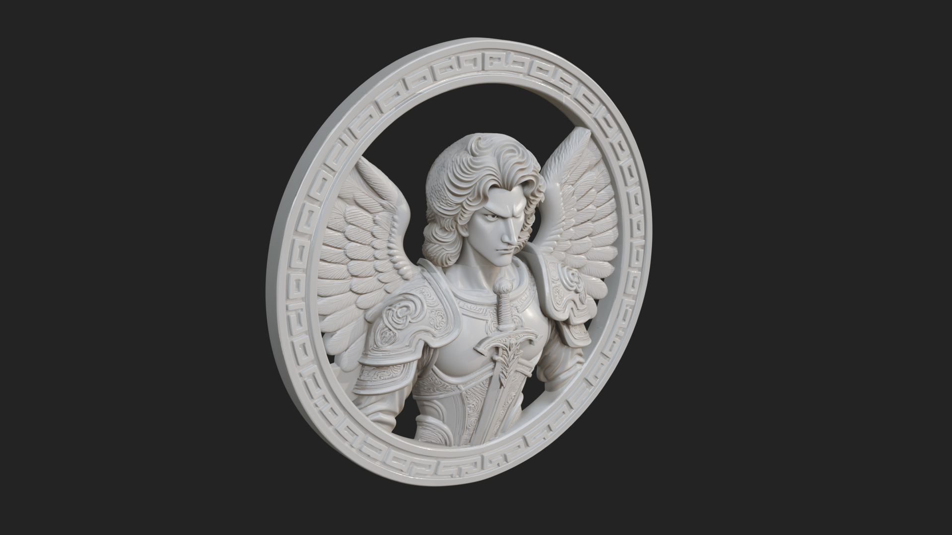 Armored Archangel Oval Plaque Design 6 3D Print Model 3D Model