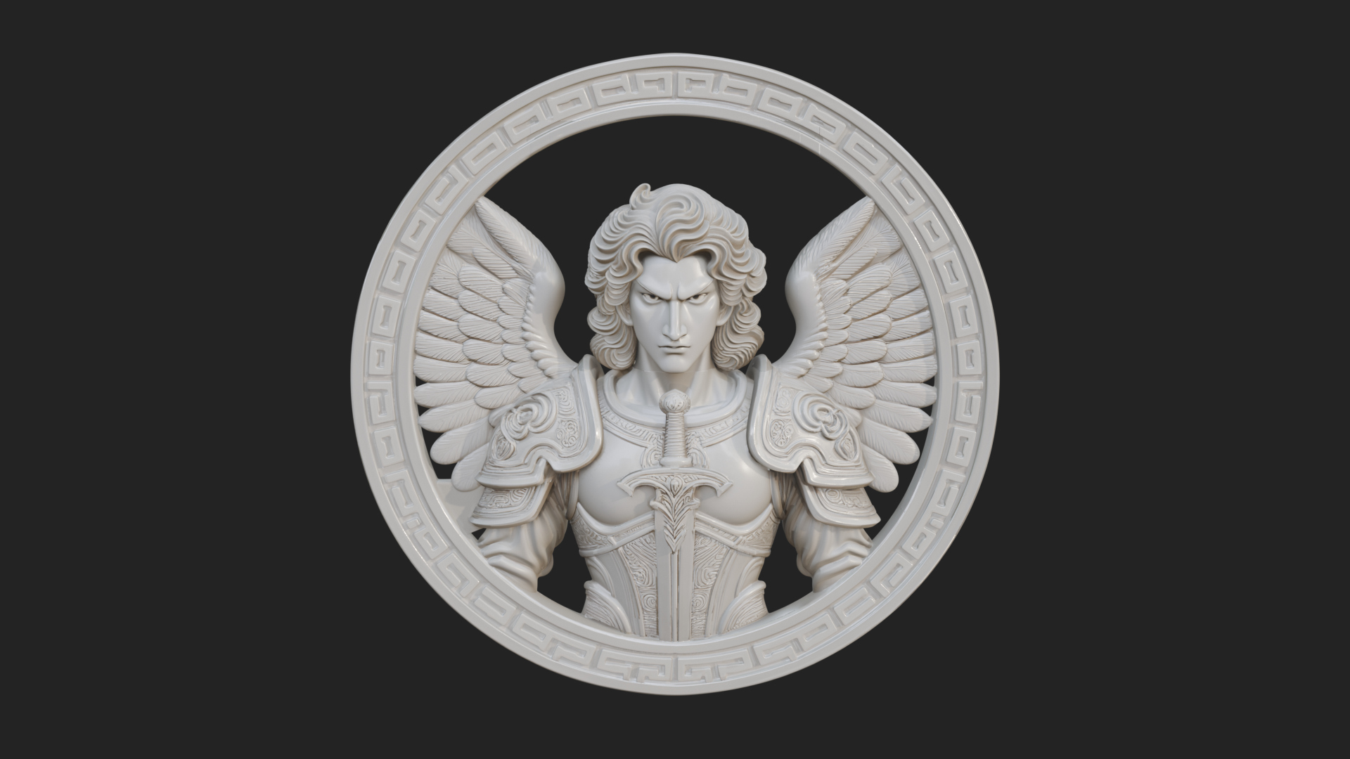 Armored Archangel Oval Plaque Design 6 3D Print Model 3D Model