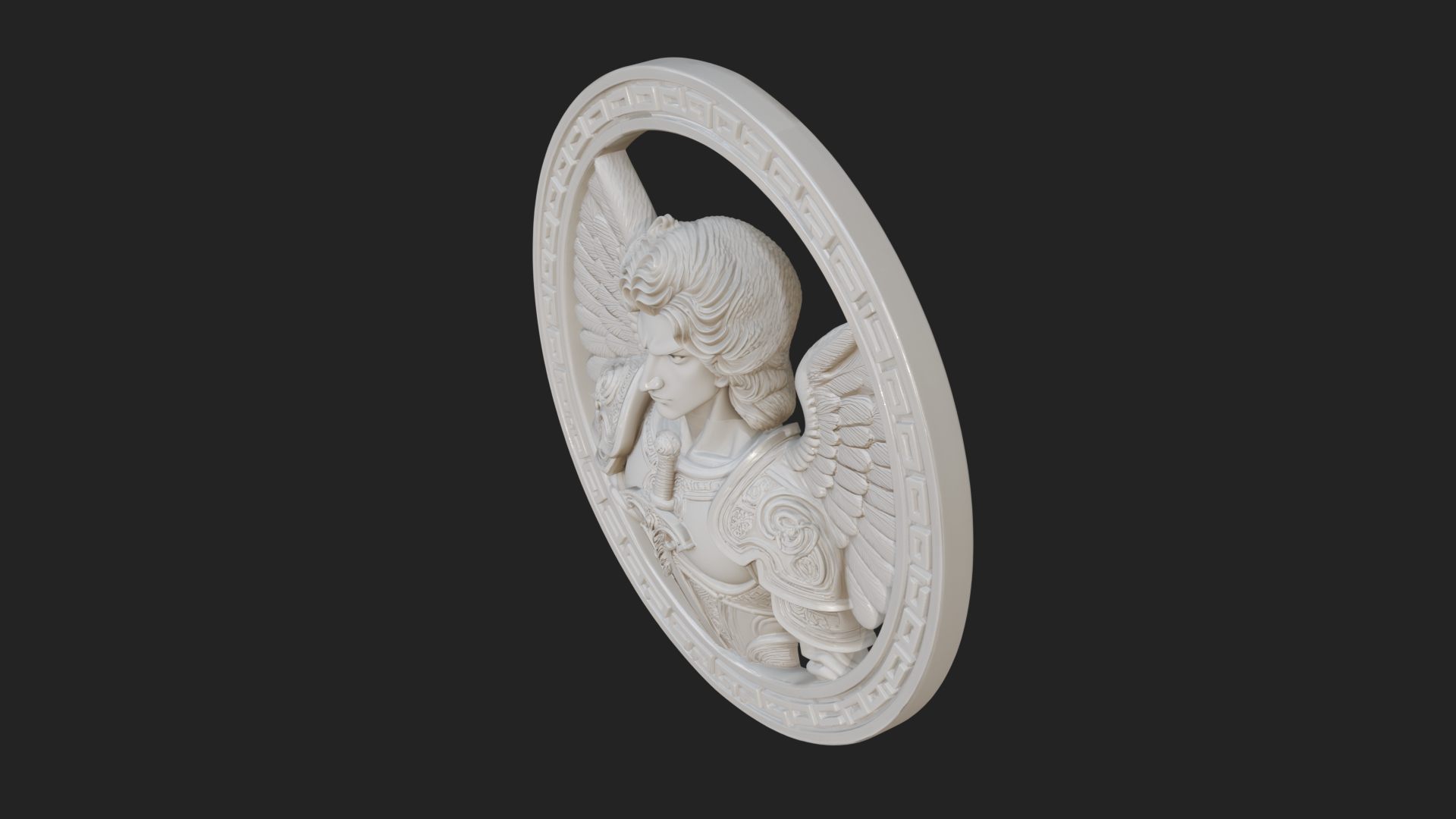Armored Archangel Oval Plaque Design 6 3D Print Model 3D Model