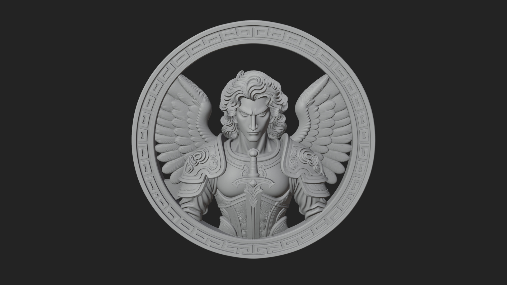 Armored Archangel Oval Plaque Design 6 3D Print Model 3D Model