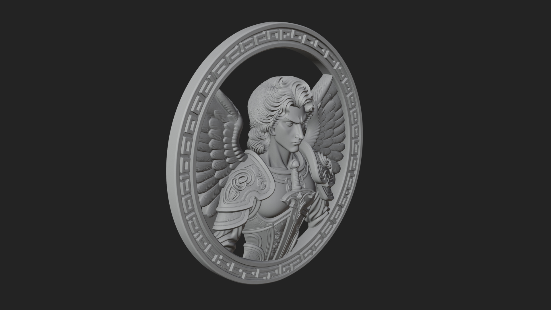 Armored Archangel Oval Plaque Design 6 3D Print Model 3D Model