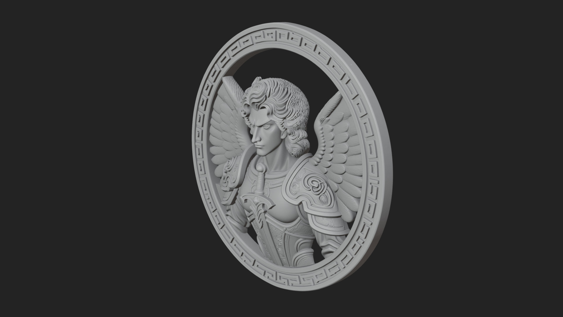Armored Archangel Oval Plaque Design 6 3D Print Model 3D Model