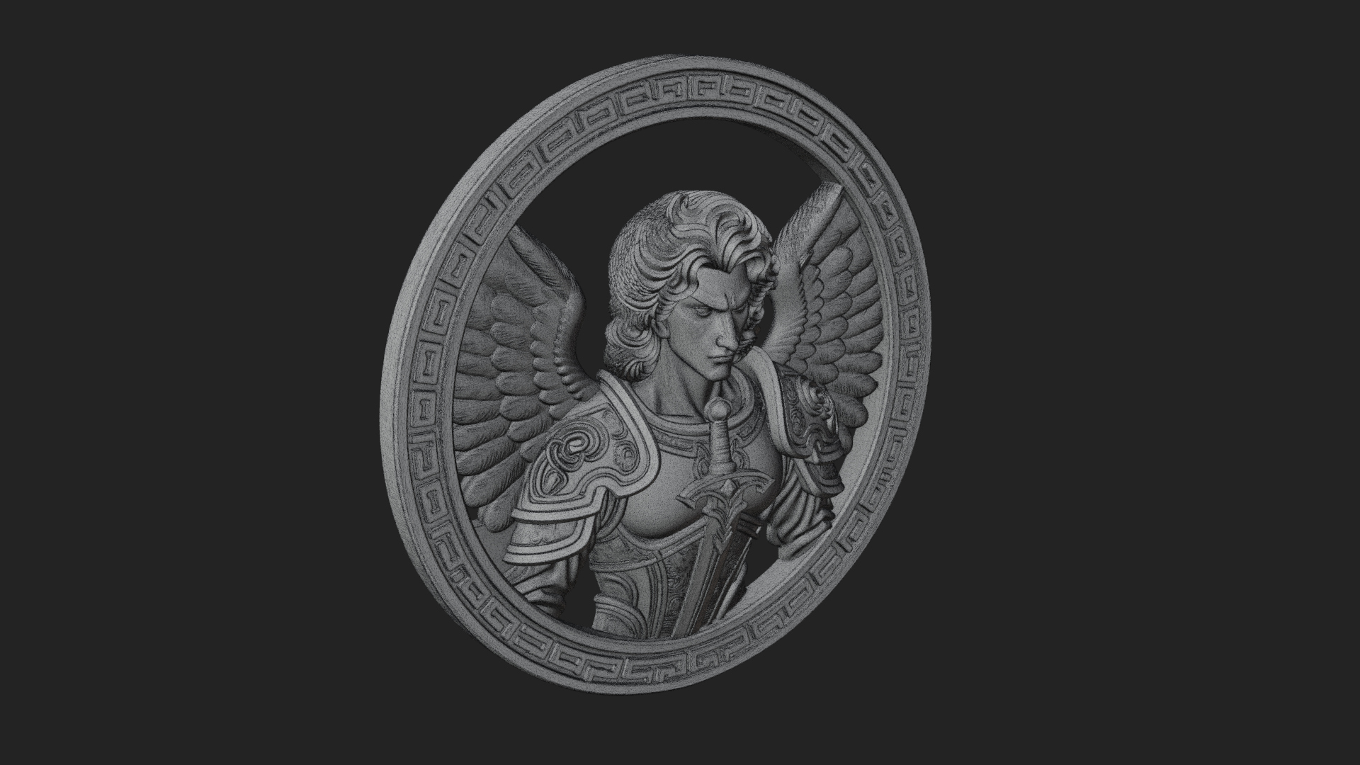 Armored Archangel Oval Plaque Design 6 3D Print Model 3D Model