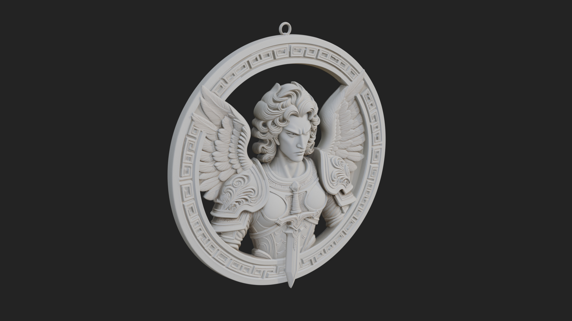 Armored Archangel Oval Plaque Design 7 3D Print Model 3D Model