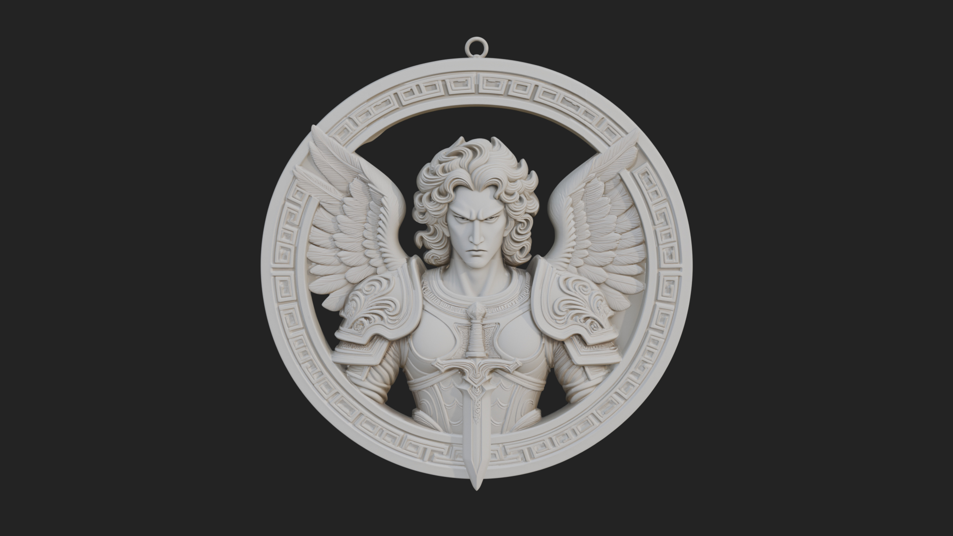 Armored Archangel Oval Plaque Design 7 3D Print Model 3D Model
