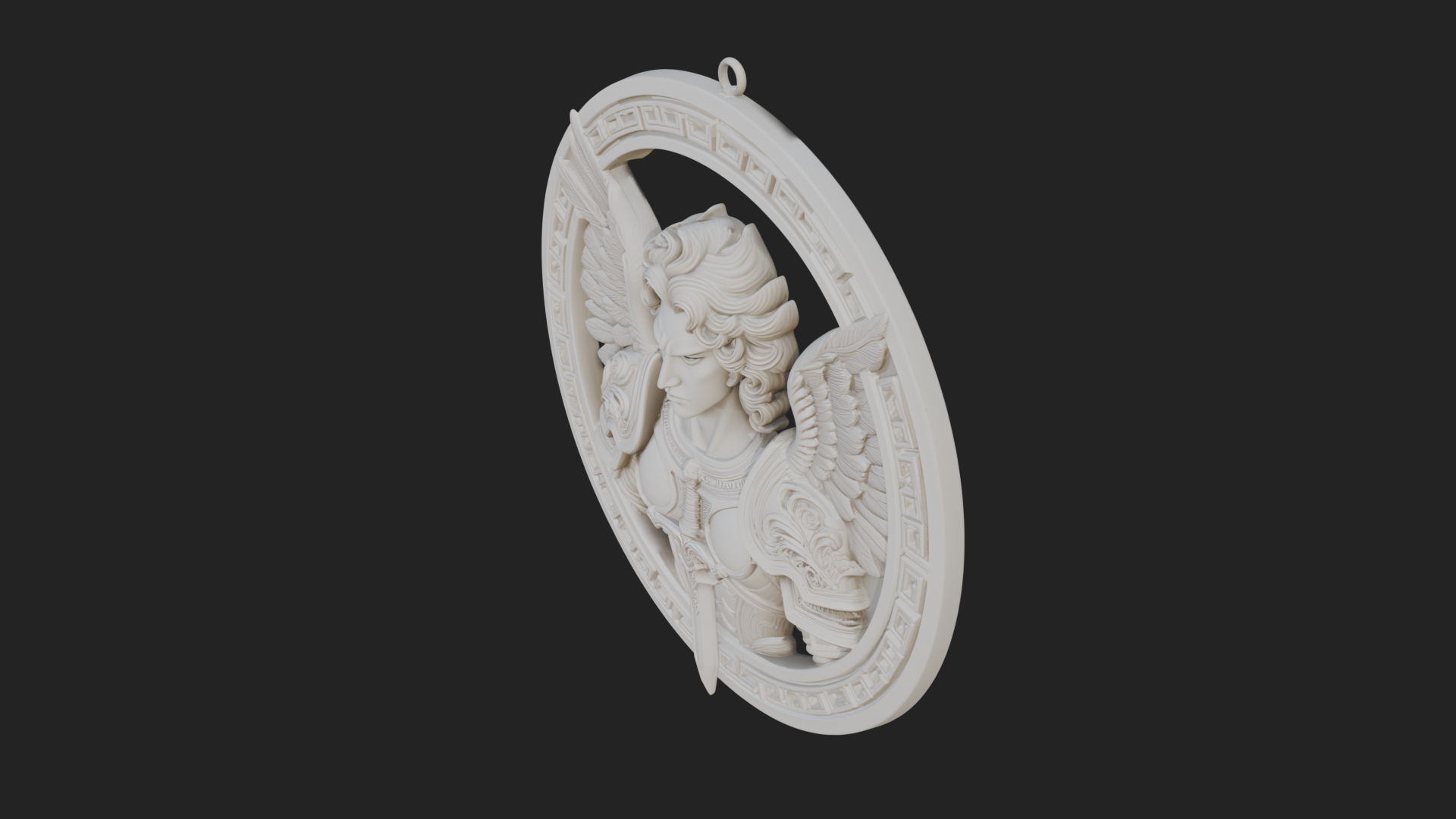 Armored Archangel Oval Plaque Design 7 3D Print Model 3D Model