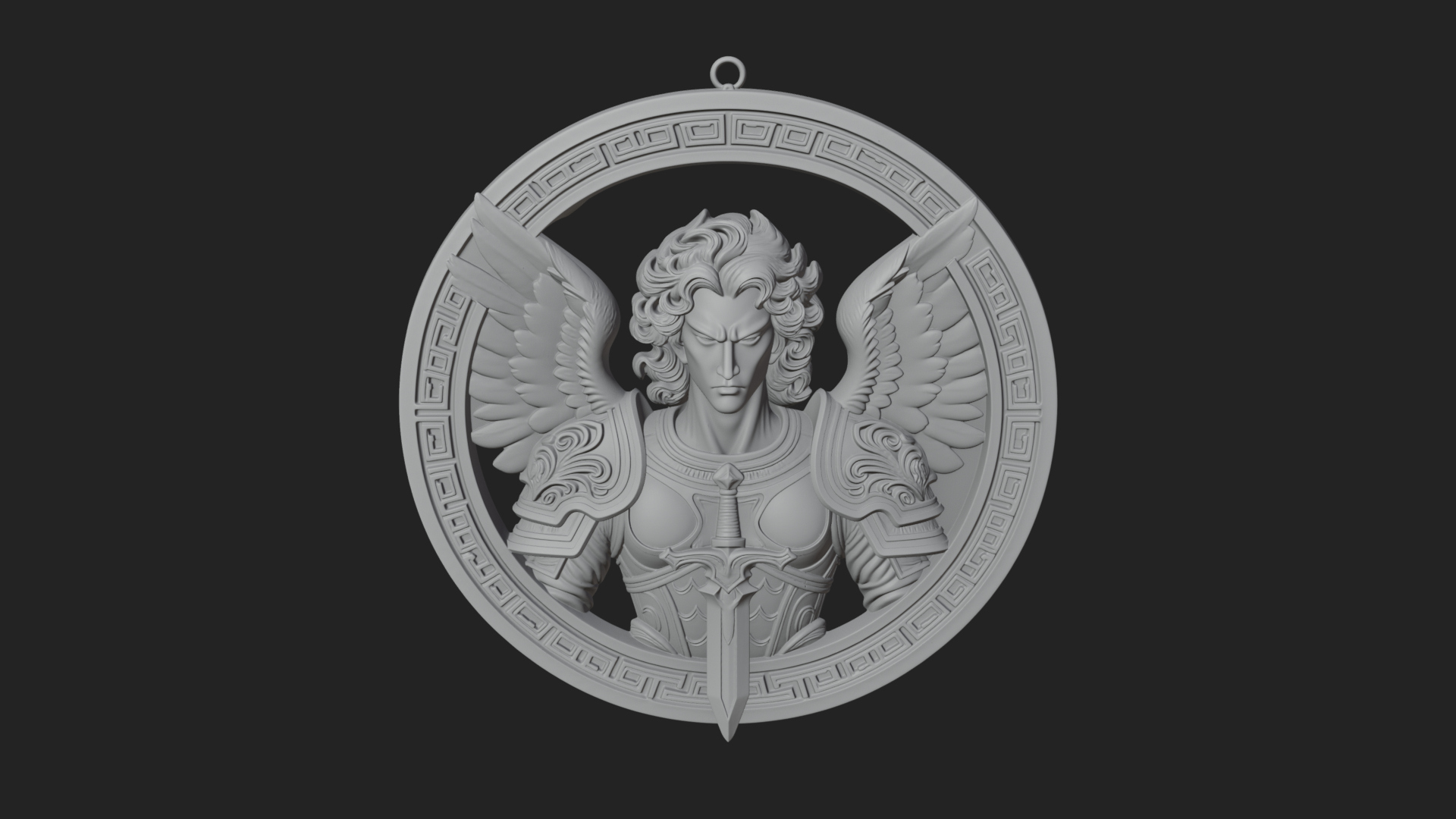 Armored Archangel Oval Plaque Design 7 3D Print Model 3D Model