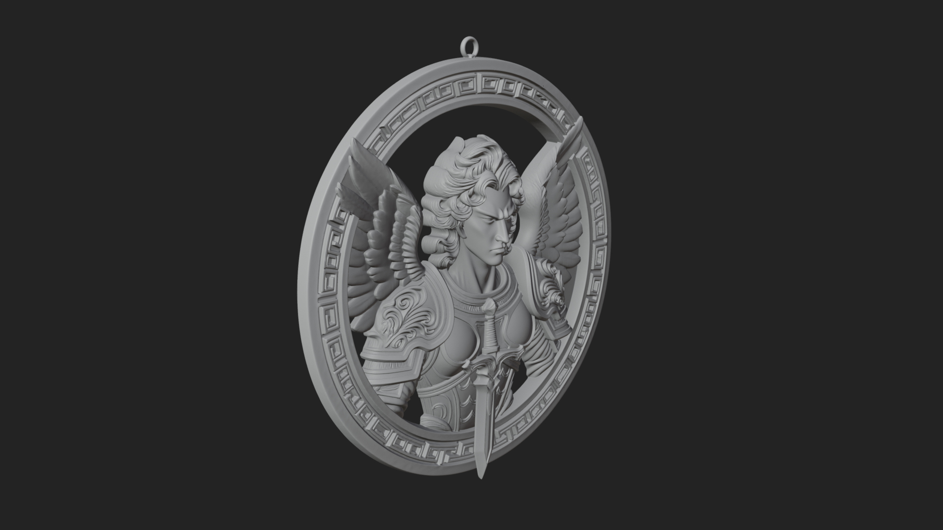 Armored Archangel Oval Plaque Design 7 3D Print Model 3D Model