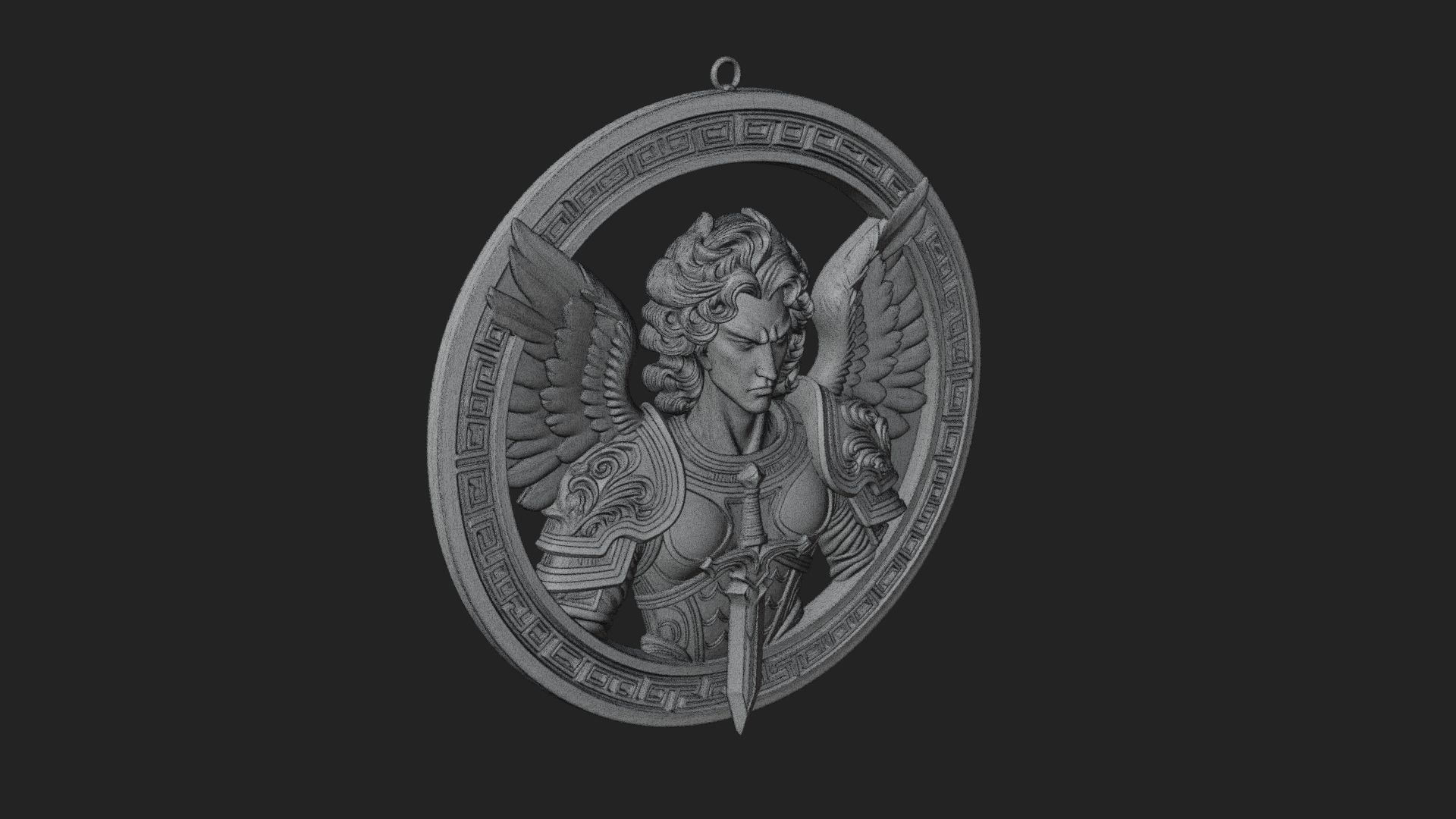 Armored Archangel Oval Plaque Design 7 3D Print Model 3D Model