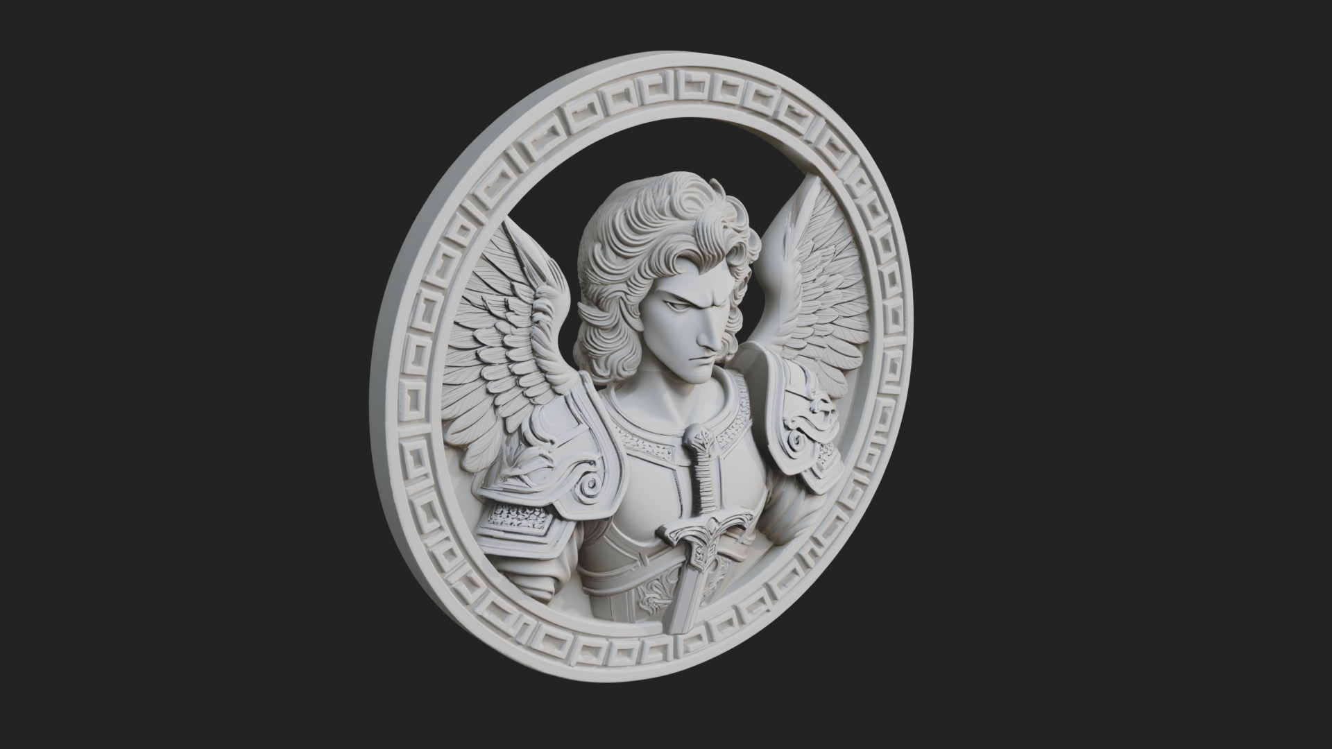 Armored Archangel Oval Plaque Design 8 3D Print Model 3D Model