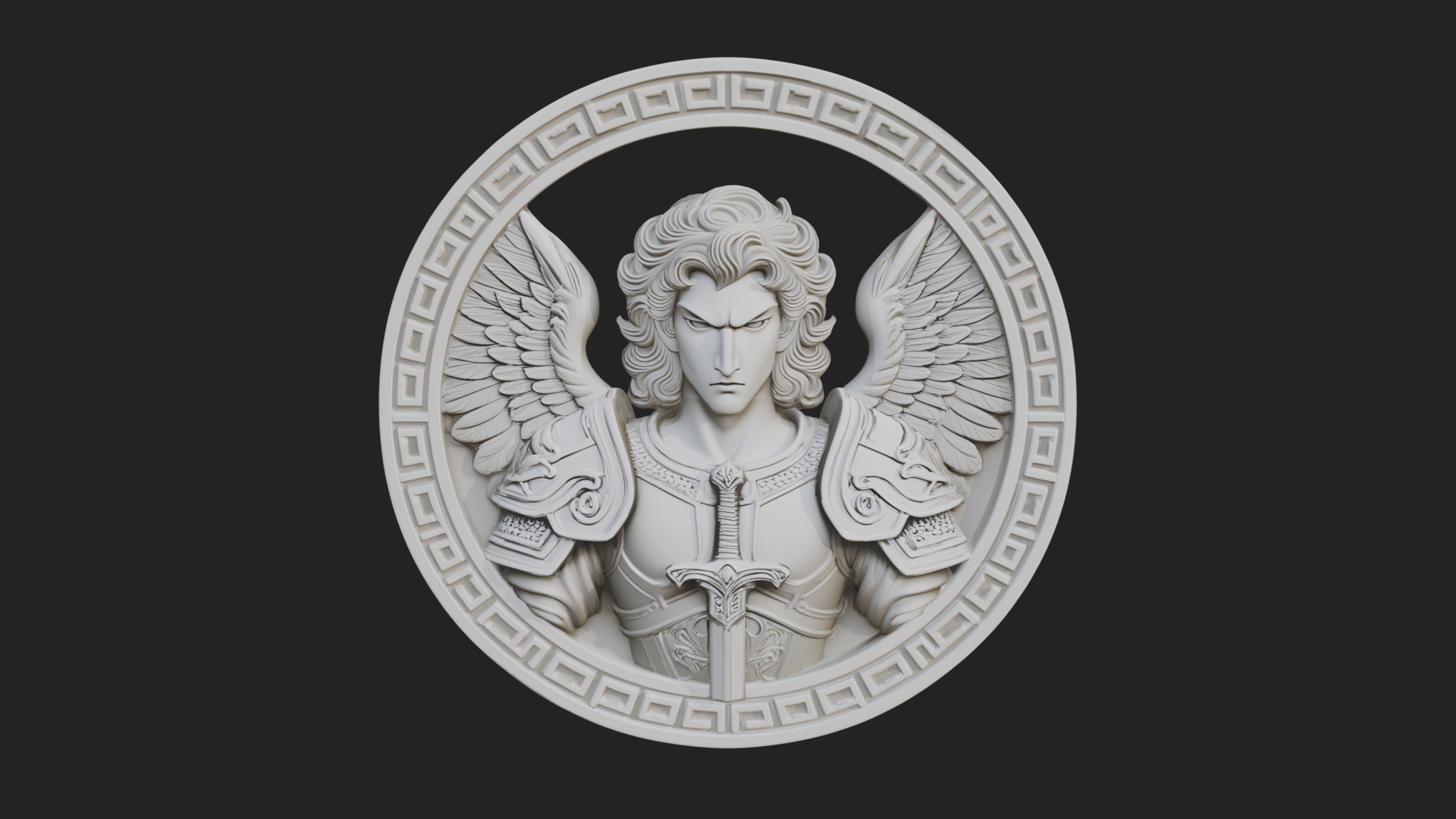 Armored Archangel Oval Plaque Design 8 3D Print Model 3D Model