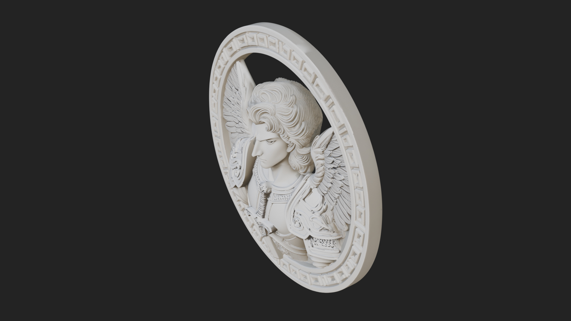 Armored Archangel Oval Plaque Design 8 3D Print Model 3D Model