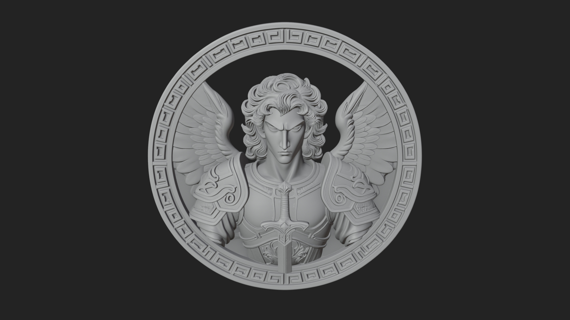 Armored Archangel Oval Plaque Design 8 3D Print Model 3D Model