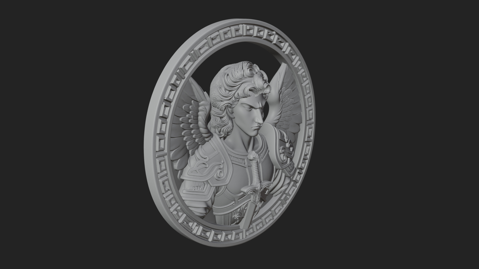 Armored Archangel Oval Plaque Design 8 3D Print Model 3D Model