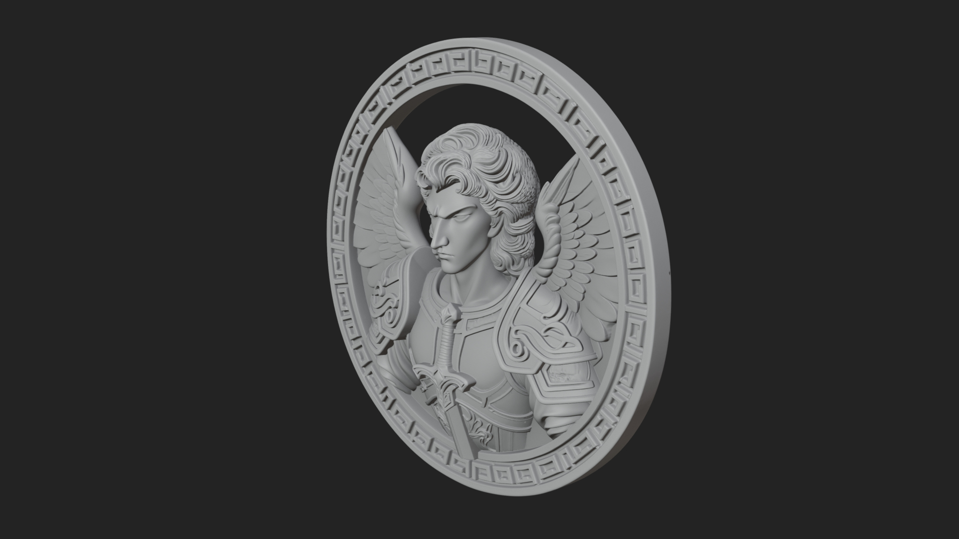Armored Archangel Oval Plaque Design 8 3D Print Model 3D Model