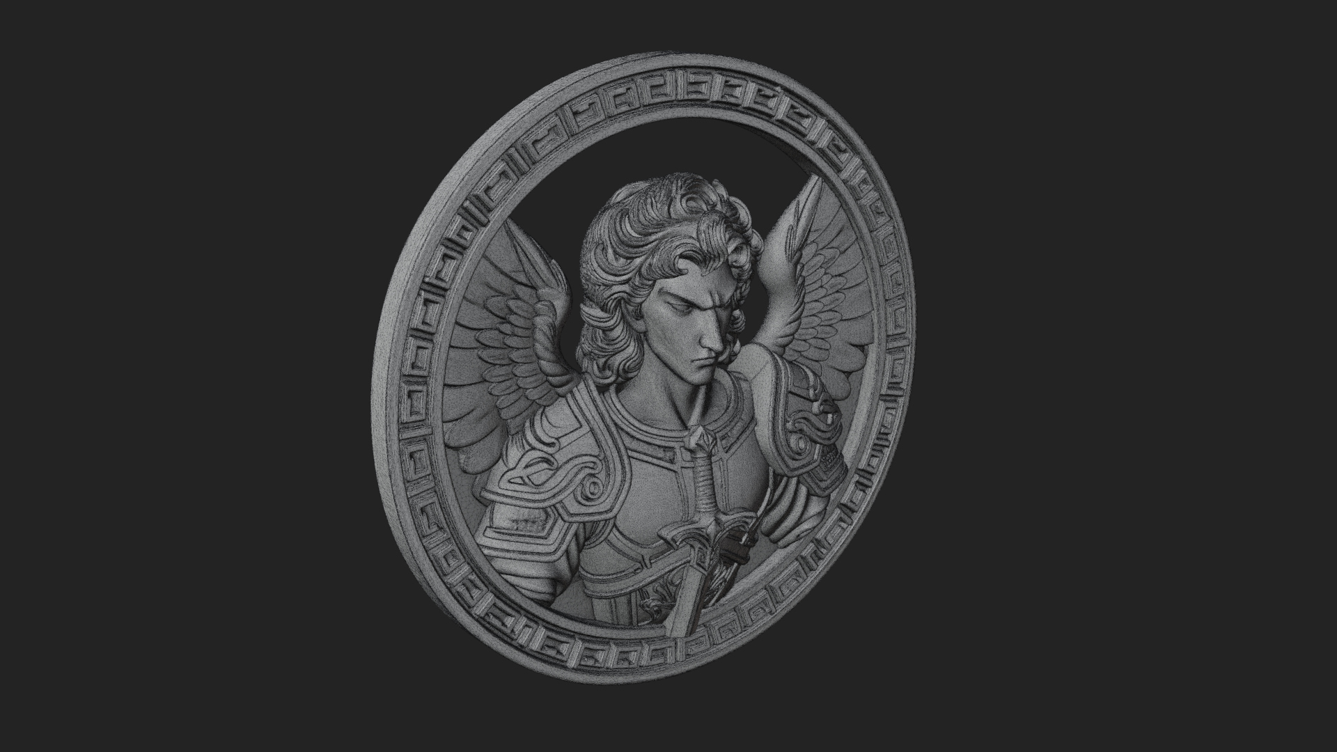 Armored Archangel Oval Plaque Design 8 3D Print Model 3D Model