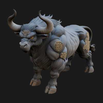 Armored Bull Beast Statue Design 1 3D Print Model