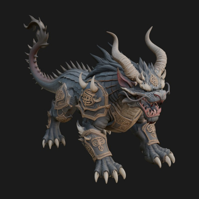 Armored Bull Beast Statue Design 2 3D Print Model