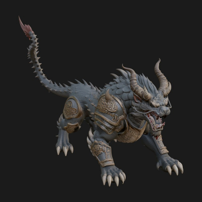 Armored Bull Beast Statue Design 3 3D Print Model