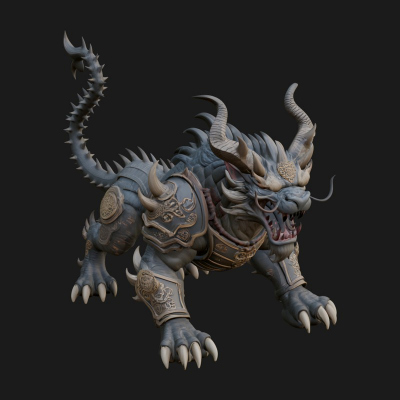 Armored Bull Beast Statue Design 4 3D Print Model