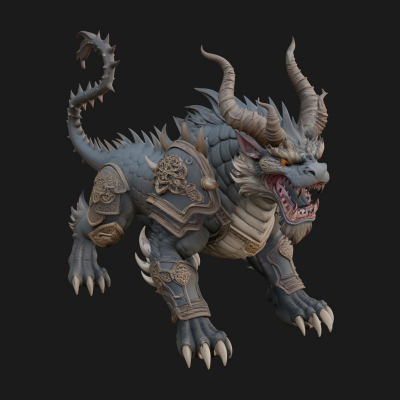 Armored Bull Beast Statue Design 5 3D Print Model