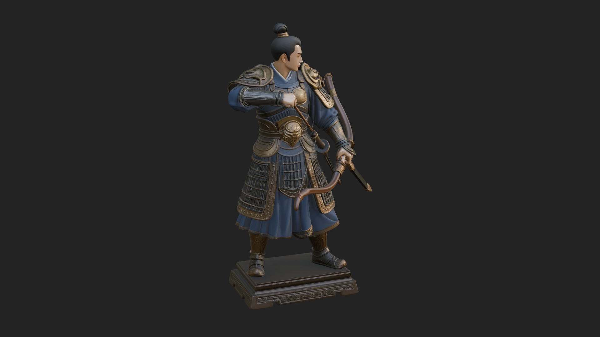 Armored Chinese Archer Statue Design 1 3D Print Model 3D Model