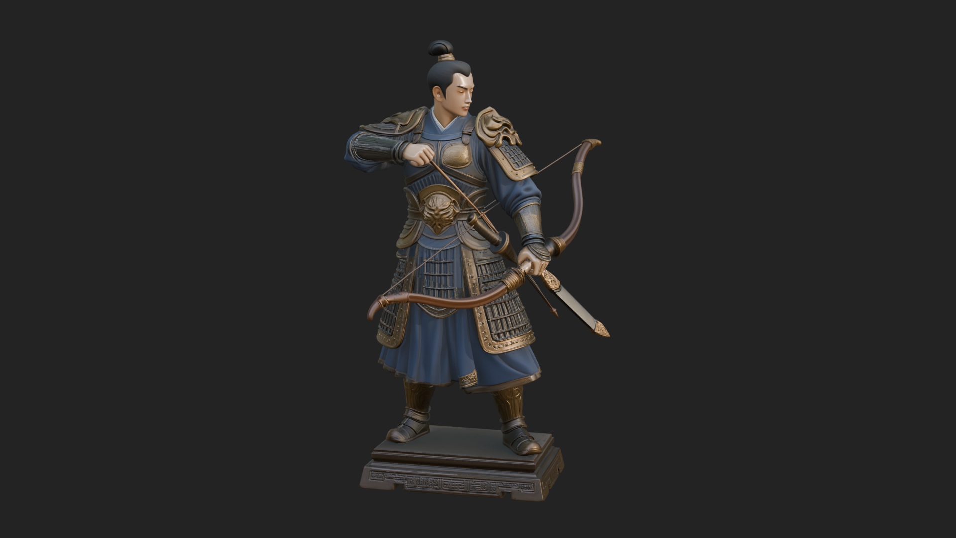 Armored Chinese Archer Statue Design 1 3D Print Model 3D Model