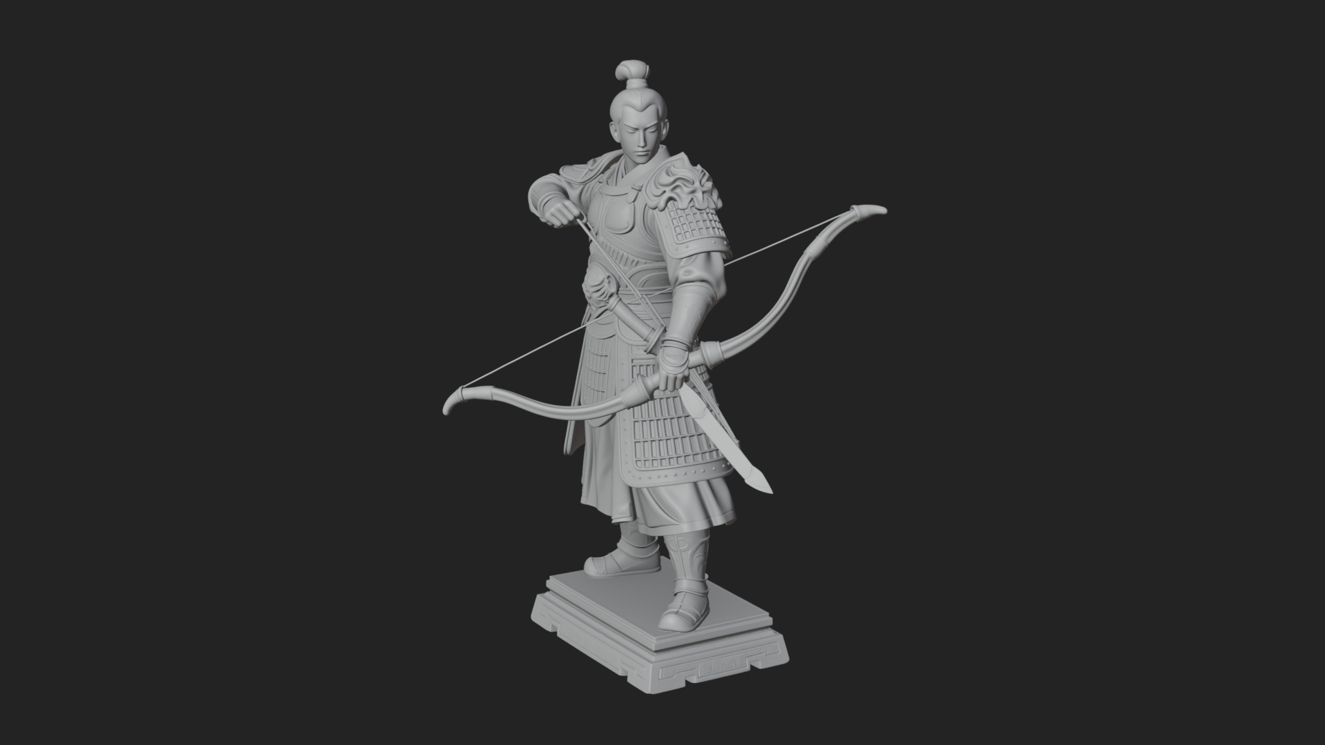 Armored Chinese Archer Statue Design 1 3D Print Model 3D Model