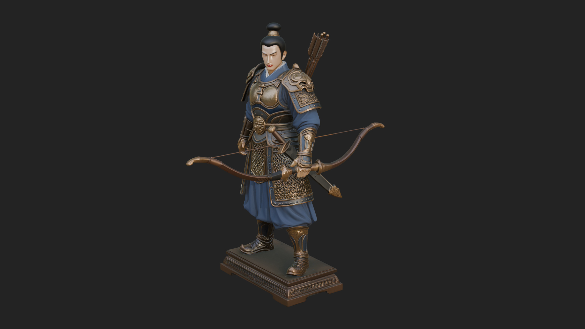 Armored Chinese Archer Statue Design 2 3D Print Model 3D Model