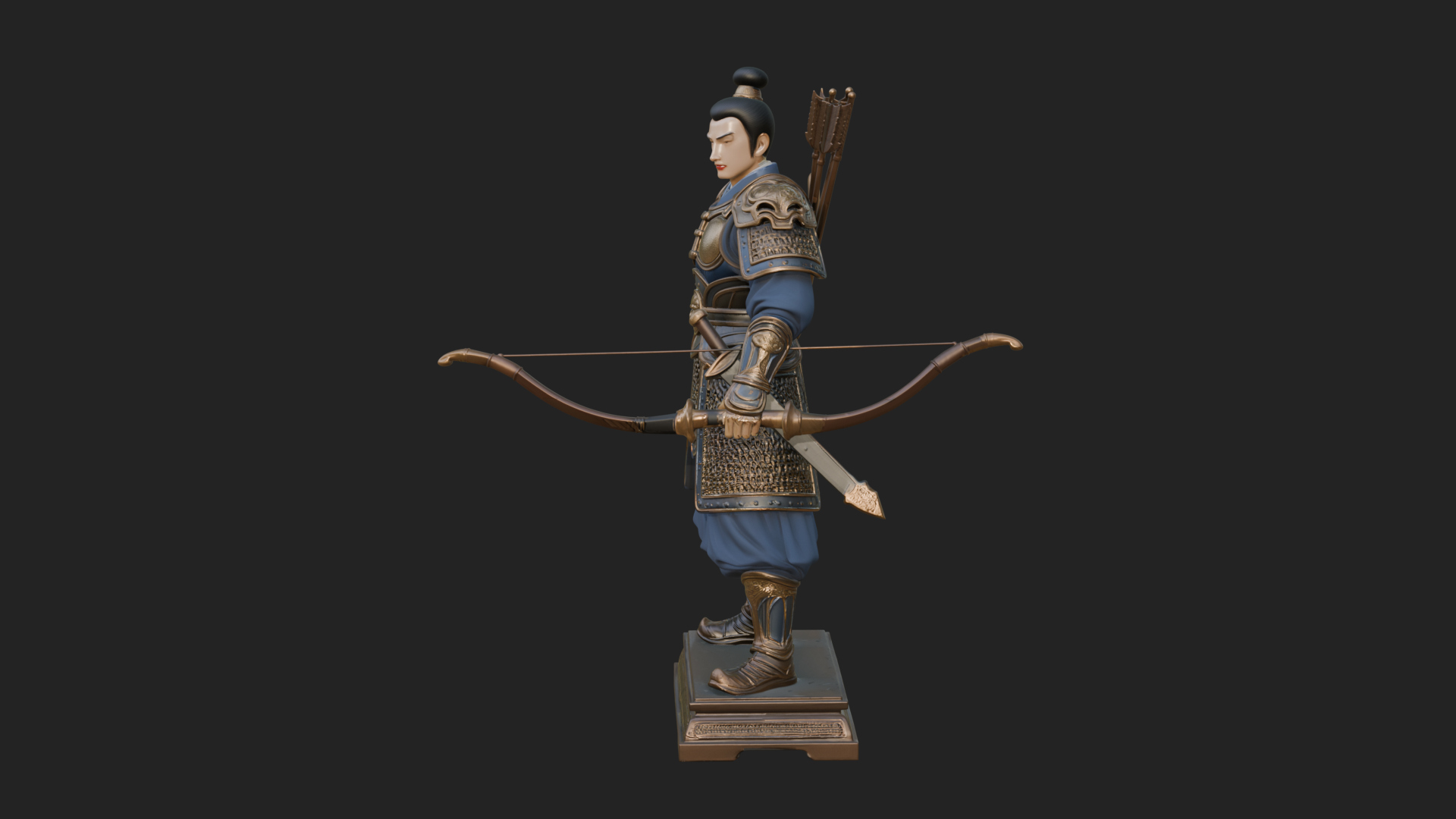 Armored Chinese Archer Statue Design 2 3D Print Model 3D Model