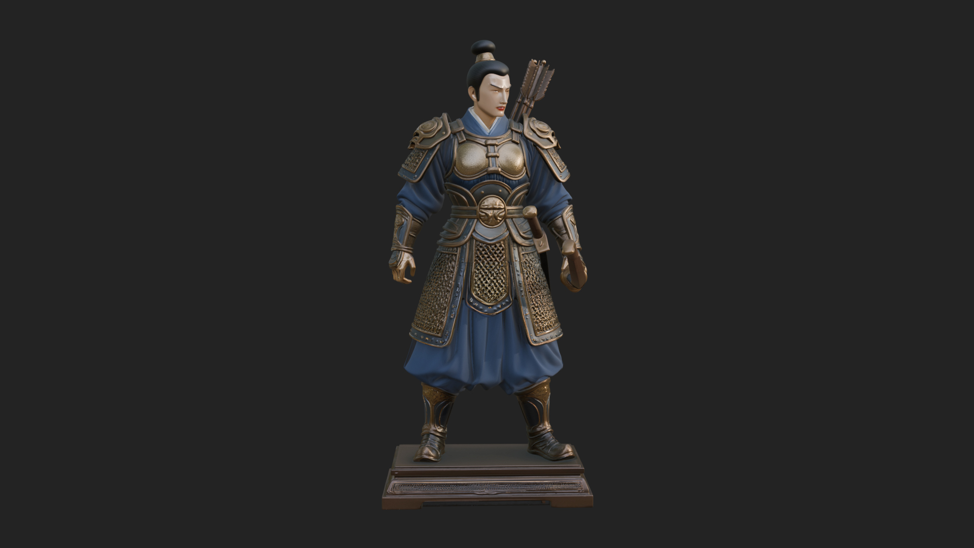 Armored Chinese Archer Statue Design 2 3D Print Model 3D Model