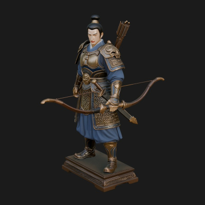 Armored Chinese Archer Statue Design 2 3D Print Model