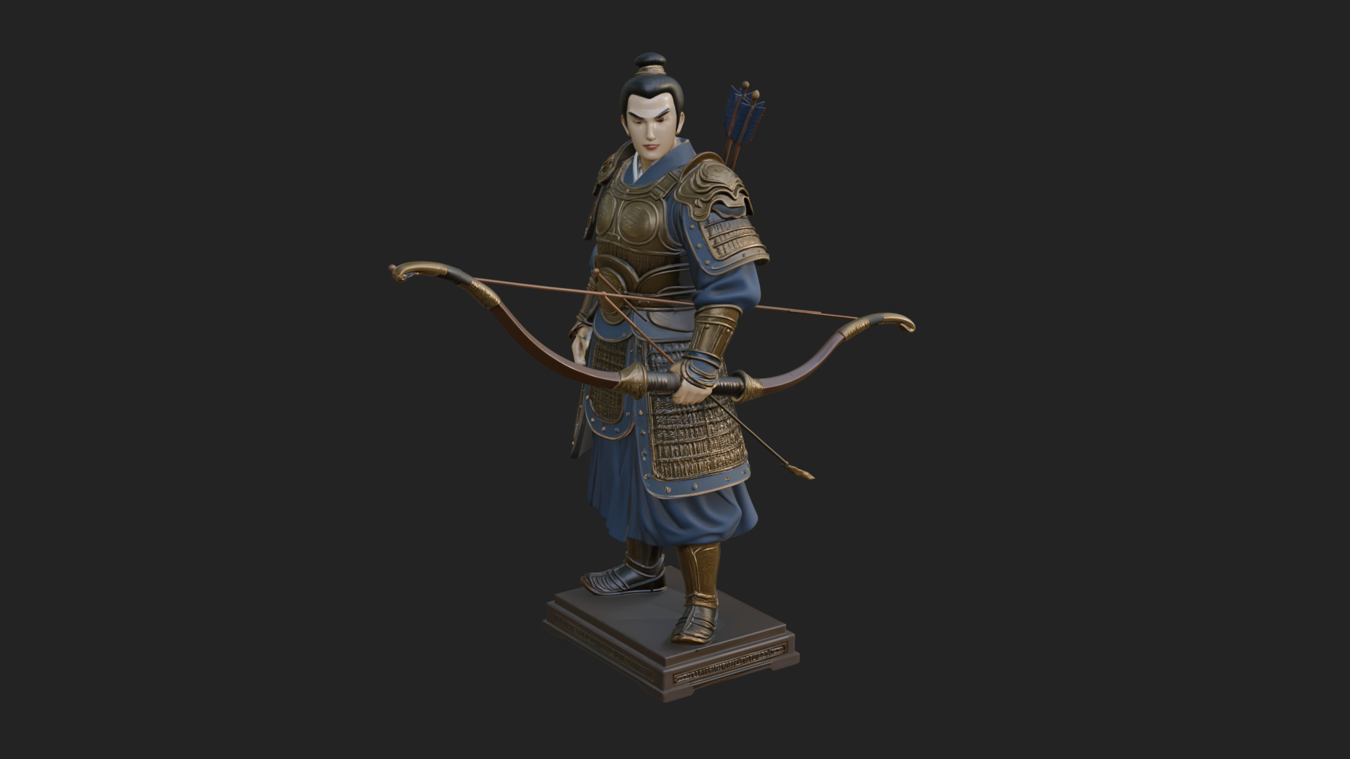 Armored Chinese Archer Statue Design 3 3D Print Model 3D Model