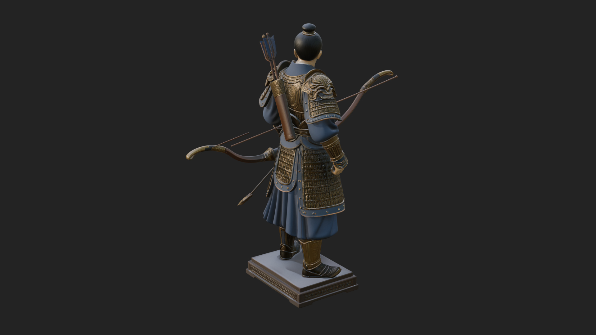 Armored Chinese Archer Statue Design 3 3D Print Model 3D Model