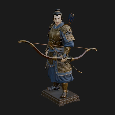 Armored Chinese Archer Statue Design 3 3D Print Model