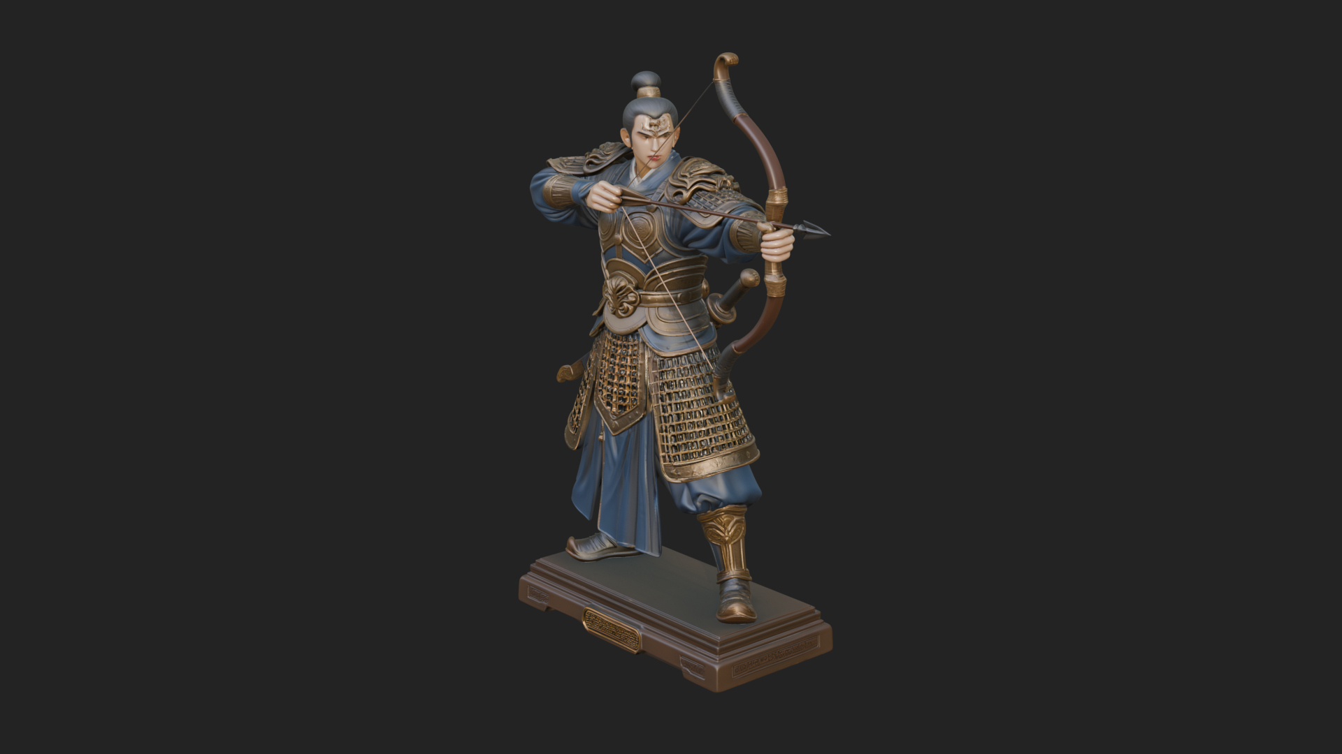 Armored Chinese Archer Statue Design 4 3D Print Model 3D Model