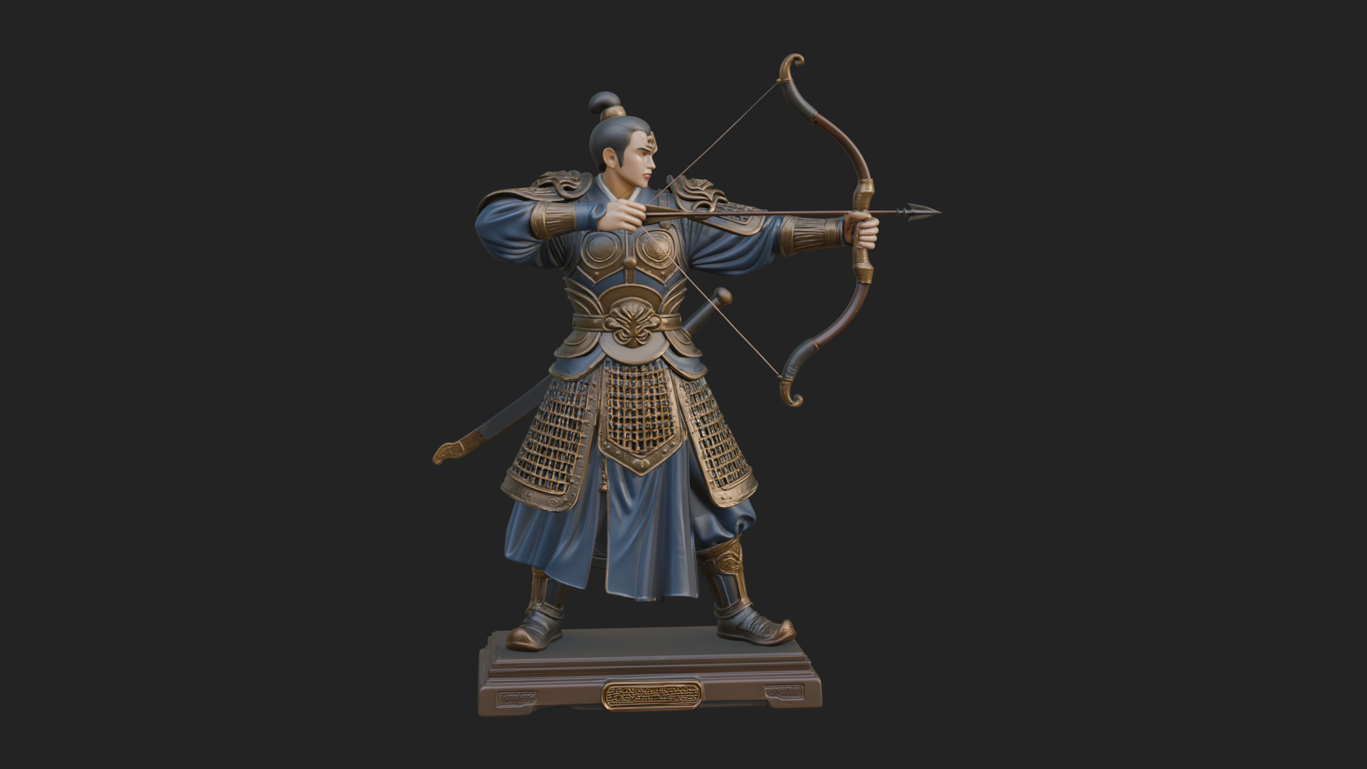Armored Chinese Archer Statue Design 4 3D Print Model 3D Model