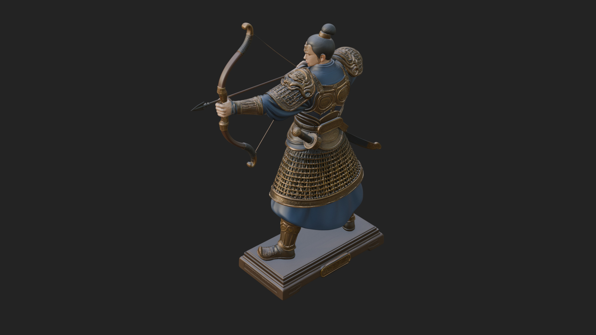 Armored Chinese Archer Statue Design 4 3D Print Model 3D Model