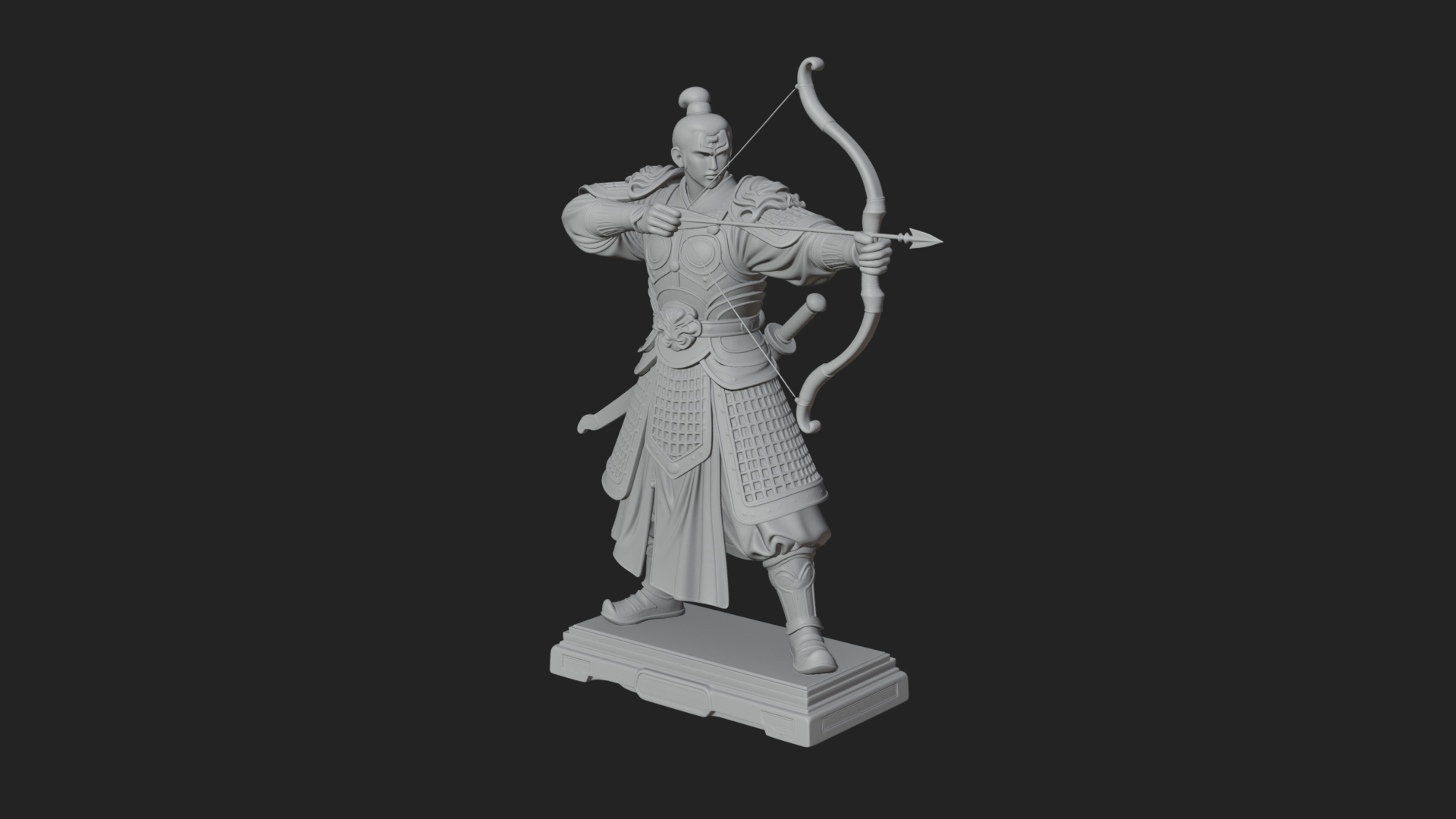 Armored Chinese Archer Statue Design 4 3D Print Model 3D Model