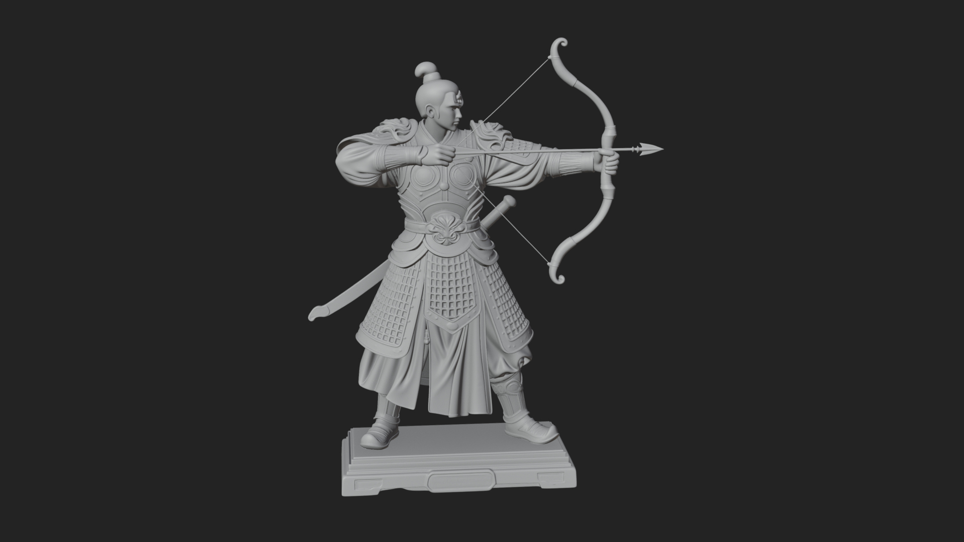 Armored Chinese Archer Statue Design 4 3D Print Model 3D Model