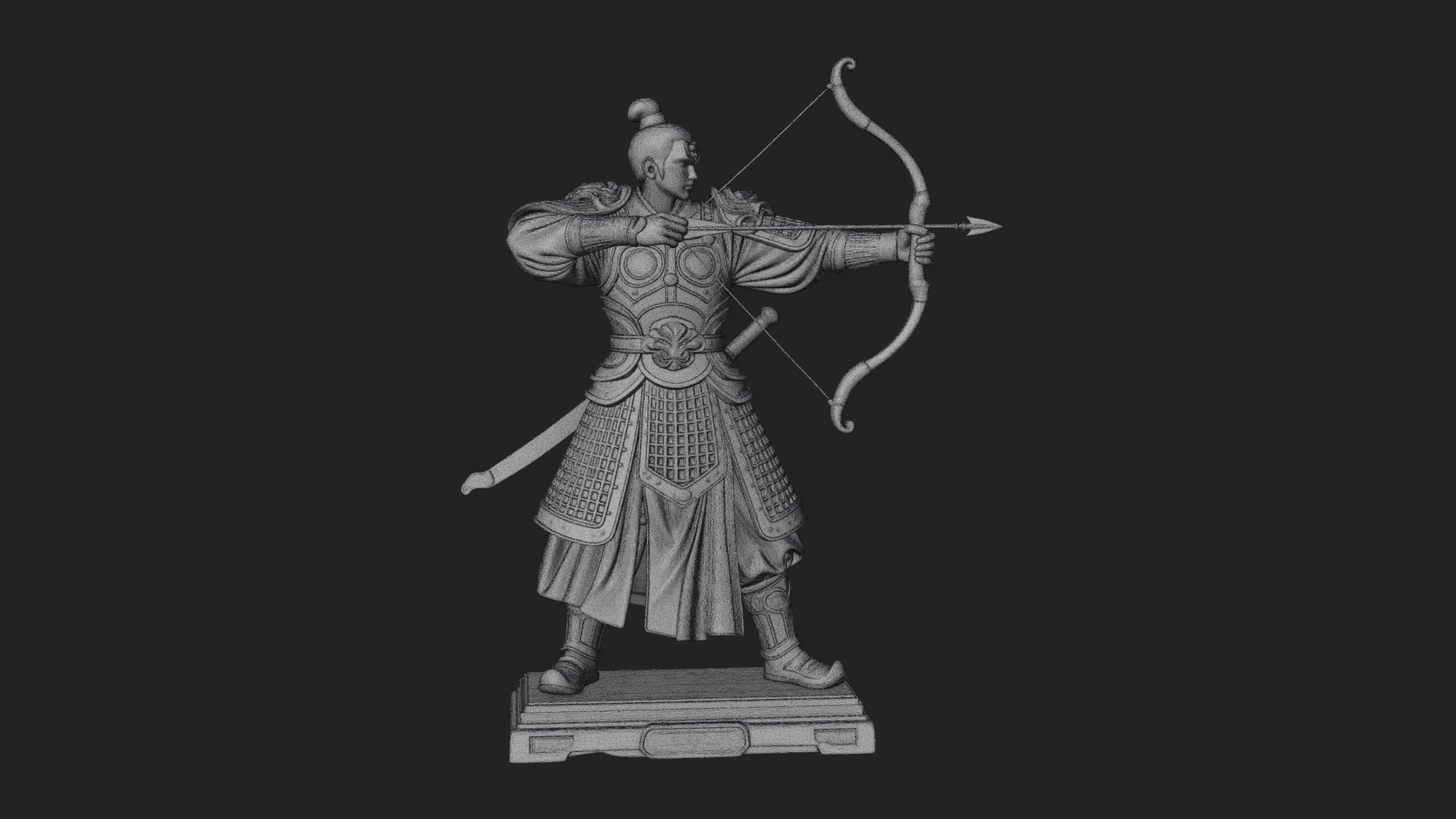 Armored Chinese Archer Statue Design 4 3D Print Model 3D Model