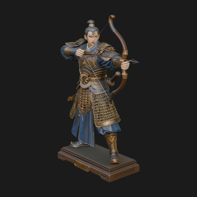 Armored Chinese Archer Statue Design 4 3D Print Model